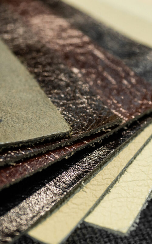 Luxury multicolored leather samples close-up. Can be used as background. Industry background.