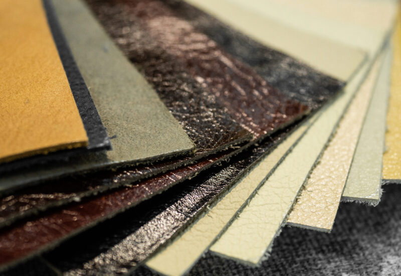 Luxury multicolored leather samples close-up. Can be used as background. Industry background.